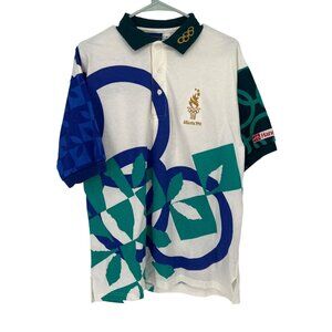 Vintage Atlanta 1996 Olympic Games Staff Hanes Polo Shirt Mediium 90s USA